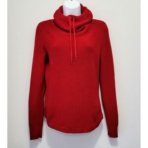 Ralph Lauren LRL Cowl Sweater Womens S Drawstring Neck‎ Sweater Red Waffle Knit